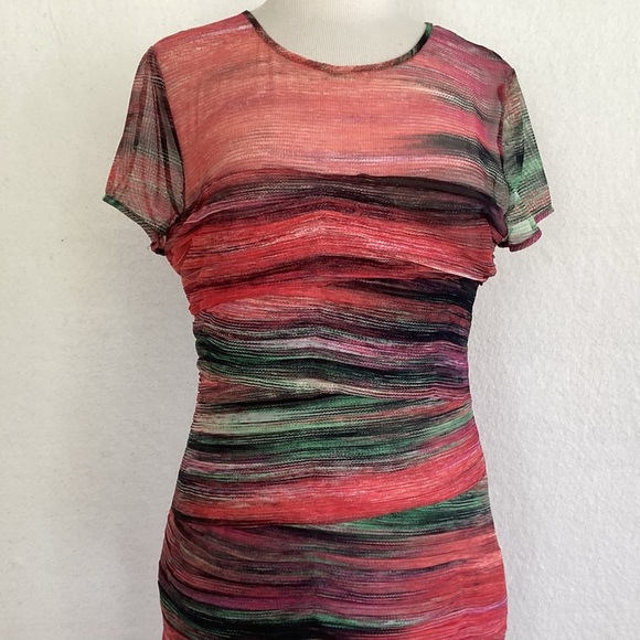 BCBGMaxAzria “Donna” ASOTV Mackenzie Morrison Rainbow Stripe Mesh Top Dress L - Picture 3 of 12